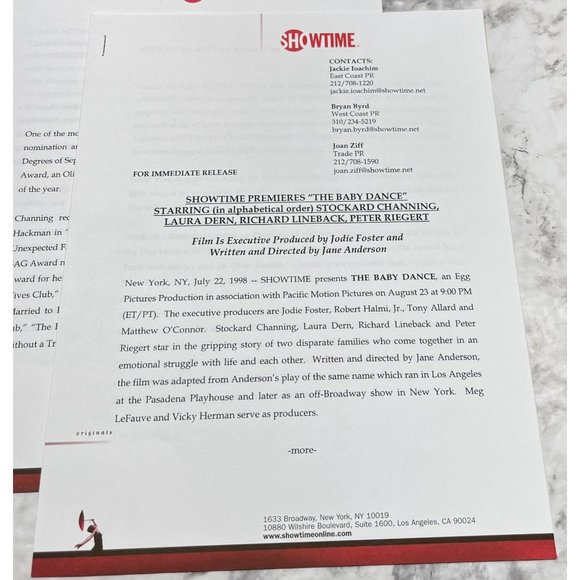 Showtime Movie Press Kit The Baby Dance 1998 Stockard Channing Laura Dern - Picture 7 of 9